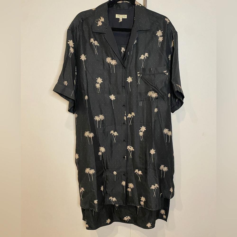 rag & bone Black Palm-Print Shirt Dress